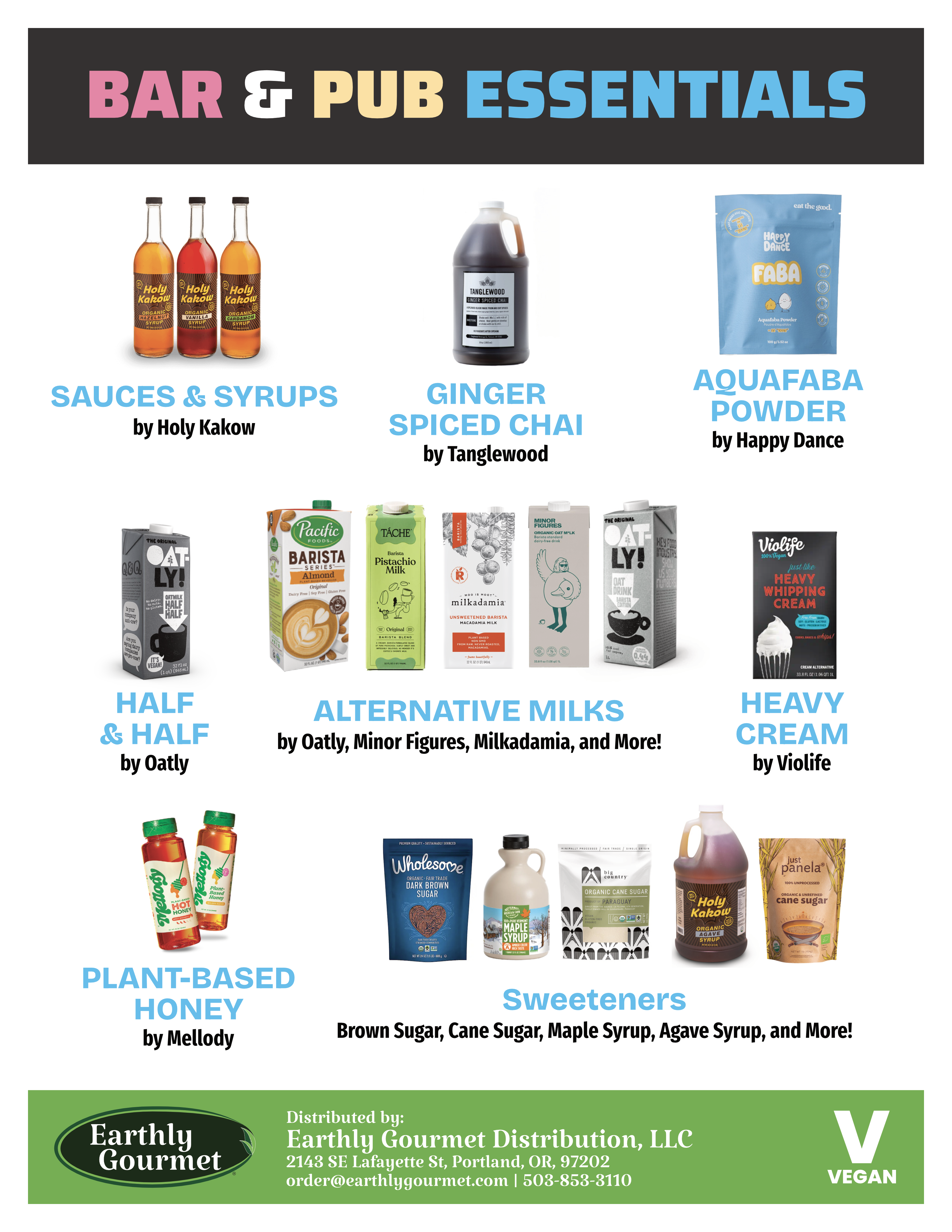 Bar & Pub Essentials sheet with names and images of recommended products for bars and pubs.